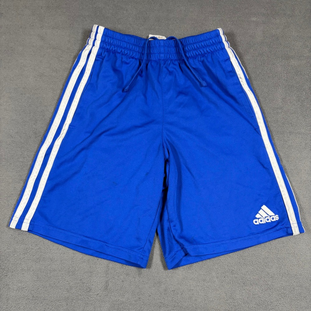 Adidas Athletic Shorts Boys Size 8 Blue 3-Stripe Mesh Drawstring